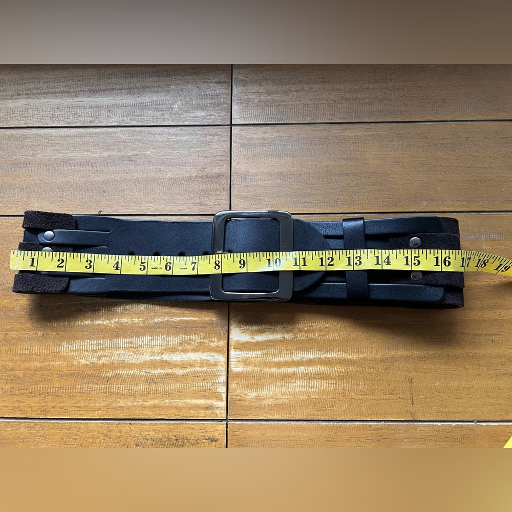 Etcetera Wide Belt Black Leather Brown Suede Woven Size M 30-34 Inch Length - Picture 10 of 11